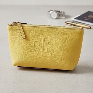 Ralph Lauren Cow Pebbled Leather Travel Case‎ Pouch Yellow MSRP $198